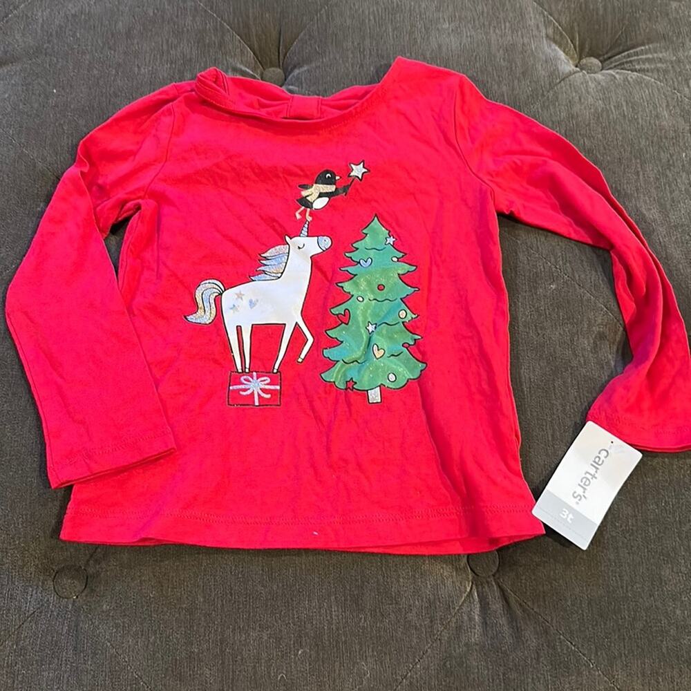 Carters unicorn & penguin Xmas shirt size 3T NWT